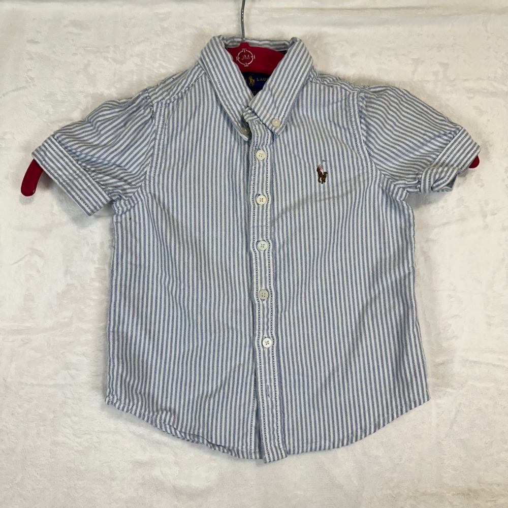 Ralph Lauren Striped Button Down Shirt 2T Blue Short Sleeve Toddler girl